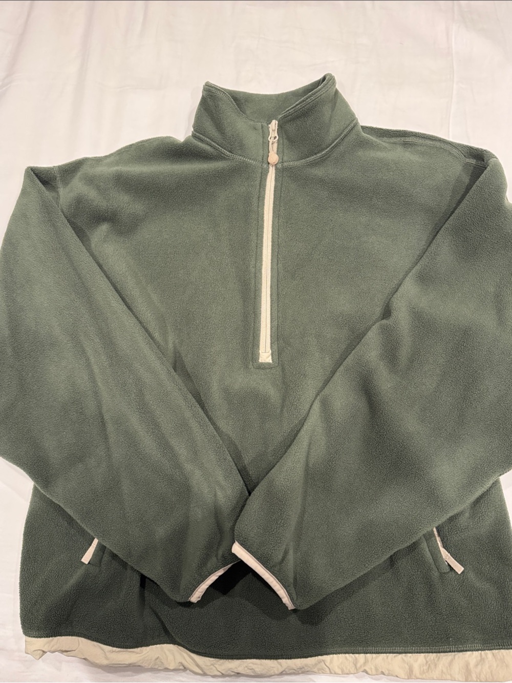 TNA Men's Olive Green Half-Zip Fleece Pullover with Cream Trim